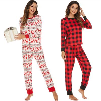 China New Production Autumn Fashion Print Long Sleeve Christmas Thermal Pajamas 2 Pieces Set Women Sleepwear for sale