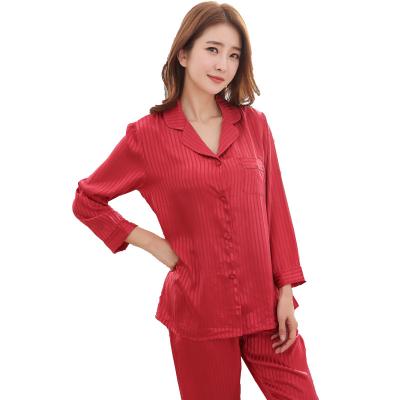 China New QUICK DRY Long Sleeve Silk Spring and Autumn Thin Lapel Pajamas Women's Home Service Set for sale