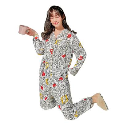 China QUICK DRY Women's Satin Pajamas Women's Korean Version Oversized Two-Piece Suit Long Sleeve Drape Silk Thin Home Service for sale