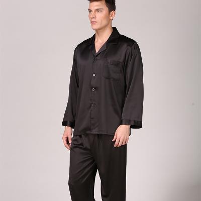 China New Production QUICK DRY 2 Piece Mens Sleepwear Solid Color Silk Long Sleeve Plus Size Pajamas for sale