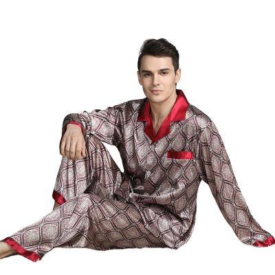 China QUICK DRY men's spring and summer printed silk pajamas long liner suit plus size household clothes for sale