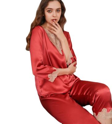 China QUICK DRY Silk Pajamas Women's Summer Seven-sleeve Split Silkworm Princess Wind Home Suit Spring And Autumn for sale