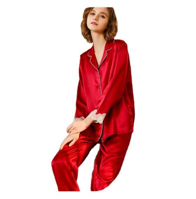 China QUICK DRY Silk Pajamas Women's Spring And Autumn Two Piece Suit Autumn And Winter Silk Home Clothes for sale