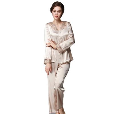 China Ladies Spring And Summer QUICK DRY Nine-sleeve Ice Silk Pajamas Casual Home Wear Lace Pajamas Set for sale