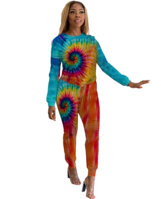 China Breathable European And American Women Tie-Dye Printing Casual Printing Two-piece Suit for sale