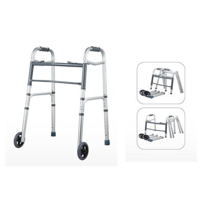 중국 Adult  Durable Medical Equipment Dual Button Aluminum Folding Walker With 2 Wheels 판매용