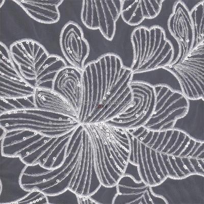 China 100% viable polyester organza embroidery fabric with sequins for wedding dress for sale