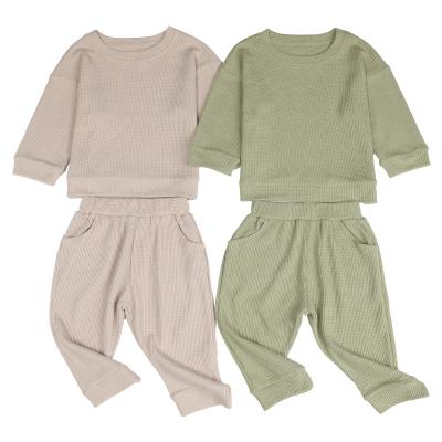 China RTCustomized Boutique Wholesale Anti-wrinkle Baby Clothes Kids Children Solid 100% Cotton Waffle Shirts Pants Sets for sale