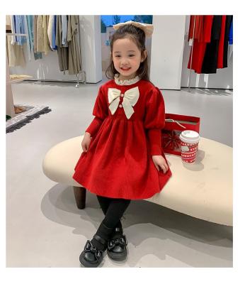 China Anti-wrinkle girls Christmas costumes autumn and winter high quality woolen princess dress, children's red new year birthday party dress for sale