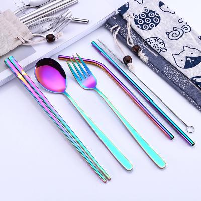 China High Quality Viable Gold Cutlery Spoon Fork Set Flat Dinnerware 304 Stainless Steel Forks With String Bag for sale