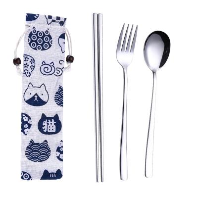 China Sustainable High Quality Portable Outdoor Multiple Color Flatware Set 3PCS Stainless Steel Cutlery Set With Case for sale