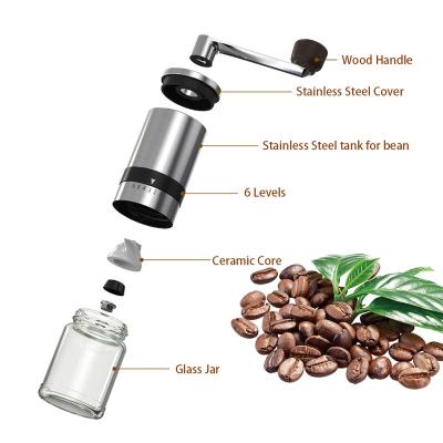 China New Amazon Success Hand Crank Stocked Manual Coffee Grinder with Ceramic Burrs and Adjustable Setting Commercial Coffee Grinder for sale