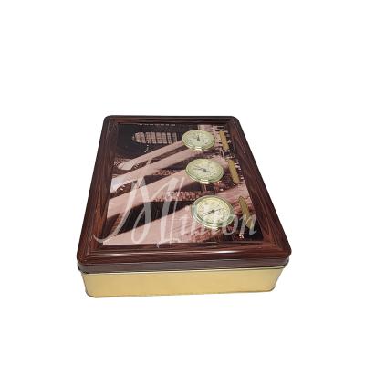 China Large Rectangular Food Tin With Large Size Rectangular Tin Box Clock Three Clock Tin for sale