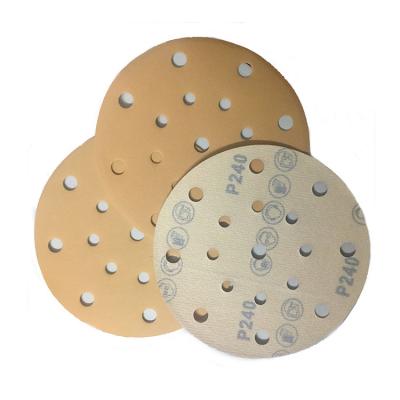 China High Temperature Resistant Abrasive Disc 100pcs/box 6 Inch 17 Holes Gold Coated Hook And Loop Sanding Discs Round Emery Paper For Car Painting for sale