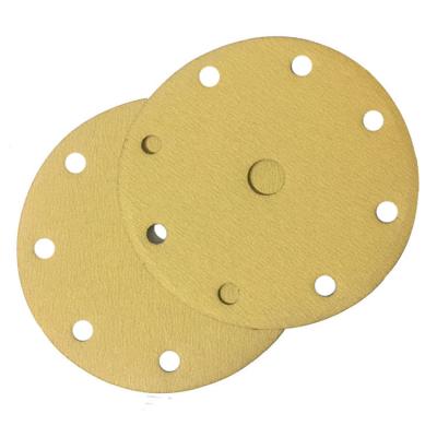 China High Quality Aluminum Oxide Abrasive Disc Gold Round Sand Paper 100pcs/box 6inch 150mm Sand Paper With 9 Holes For Car for sale