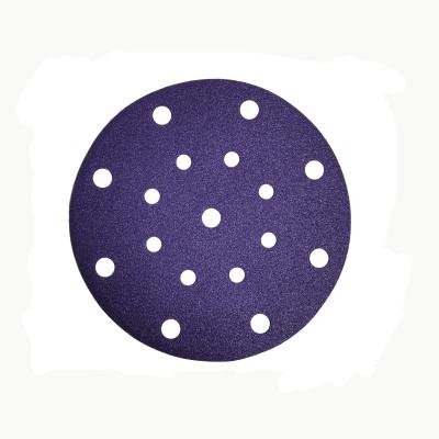 China High Efficiency Sandpaper Disc 150mm 17 Holes Polyester Film Base Disc Purple Abrasive Sandpaper For Automotive Industry for sale