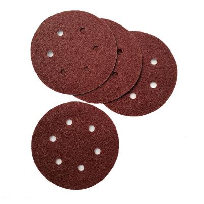 China 7 Inch Red Color Hook And Loop Disc Ferrous Steel Sanding Papers With 6 Holes For Grinding Solid Wood for sale