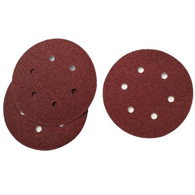 China 180mm Ferrous Steel 6 Holes Red Color Hook and Loop Sand Abrasive Disc for sale