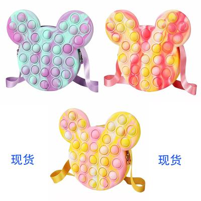 China Cute Silicone Push Noise Poping Bubble Stir Handbag Toy Sensory Rainbow Shoulder Totes For Kids for sale