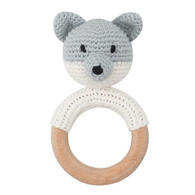 China Soft Toy New Arrival Organic Cotton Yarn Crochet Koala Baby Rattle with Beech Wood Teeth Ring for sale