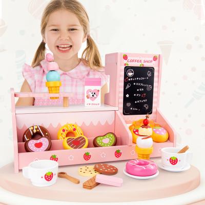 China Wood Pretend Cake New DIY Baby Toy Kids Toys Gift Ice Cream Coffee Pretend Play Kids Kitchen Set Wooden Toy for sale