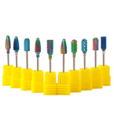 China Lightweight Multi Shapes Tungsten Steel Nail Drill Bit Sets Mixed Color Plating Nail Drill Bit for sale