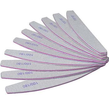 China Double Sided Sandpaper Nail Files 100 /180 Grit GRAY White Banana Curved Emery for sale