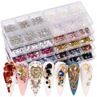 China Finger Nail Beauty OEM Mixed Color AB Pink Nails Art Rhinestone 6 Grids Champagne Rhinestones For Nail for sale