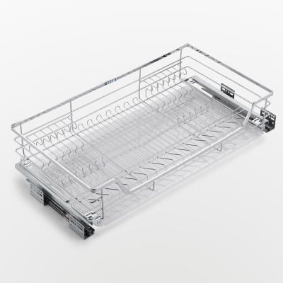 China Kichen Cabinet Basket Kitchen Storage Accessories Pull Out Drawer Basket Dish and Bowl Rack Stainless Steel 4 Wire Rack Tableware Side Organizer for sale