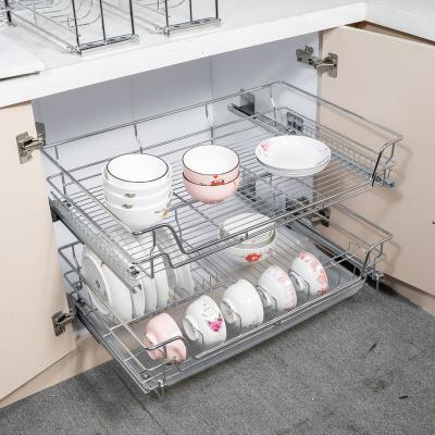 China Kitchen Cabinet Basket 2 Tier Kitchen Base Pantry Units Storage Organizer Buffet Slide Slide Out Wire Locker for sale