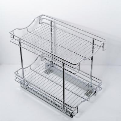 China Kitchen Cabinet Basket Space Saver Metal 2 Tier Sliding Drawer Baskets Drawer Kitchen Organizer Cabinet for sale