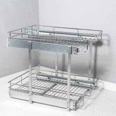 China Kichen Cabinet Large Basket Metal Pull Out Mesh Basket Kitchen Corner Basket Wire Pull Out Condiment Drawer Basket for sale