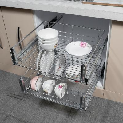 China Kichen Cabinet Basket 3 Cabinet Side Drawer Pull Out Kitchen Storage Basket Wire Mesh Baskets 2 Tier Kitchen Drawer Basket for sale