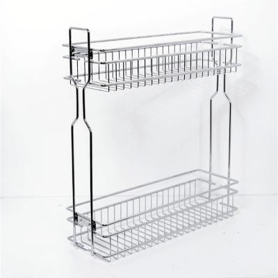 China Kichen Cabinet Basket Kitchen Pull Out Basket Manufacturer150mm Pull Out Rack 2 Tier Corner Spice Basket Stainless Drawer Seasoning Basket for sale