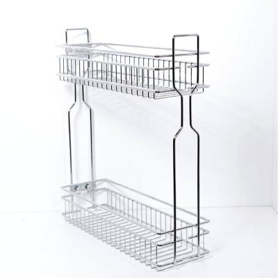 China Kichen Cabinet Basket Stainless Steel Kitchen Pull Out Basket Under Cabinet Mount Spice Rack Organizer For Cabinet Sliding Baskets for sale