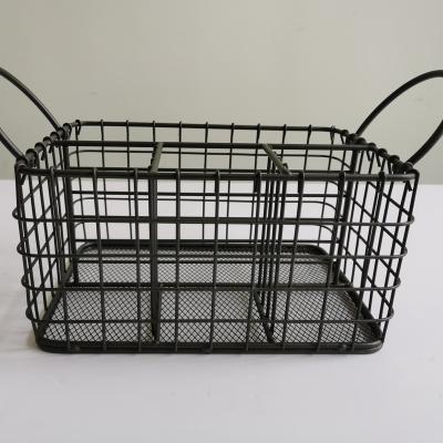 China Kitchen Cutlery Basket Metal Knife Fork Basket Handle Viable Wire Rack for sale