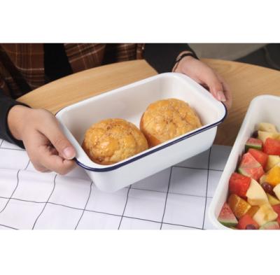 China Sustainable Baking Pan White Metal Steel Bakeware Pan Creative Baking Pan Steel Bake Ware Dishes With Lid for sale