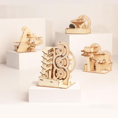 China Educational Toy Custom Wooden STEM Wooden Folk Crafts UV Printing Solar Powered Mechanical Gear Custom Cartoon Toys 3d Puzzle DIY Toy for sale