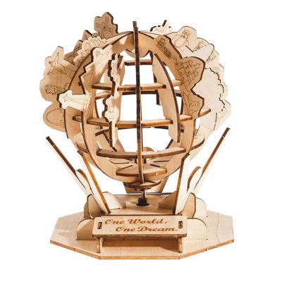 China 3d earth and satellites solar powered jigsaw puzzle globe educational children learning popular wooden montessori toys study toys for sale