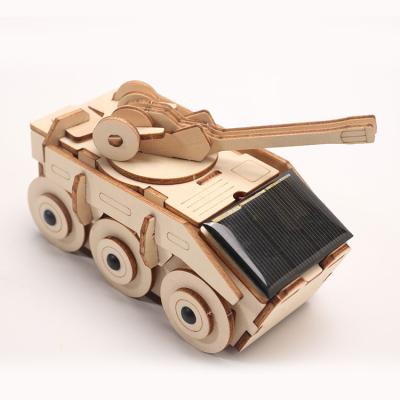 China Eco-Friendly And Durable Able To Run Solar Powered Tank Laser Cut Wooden 3D Puzzle for sale