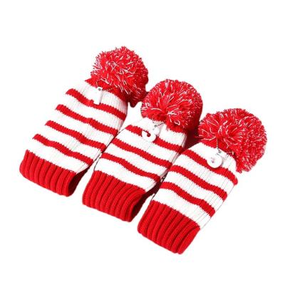 China Wholesale Customized Logo Knitted Rod Wood Sleeve Knitted Pompoms Golf Club Headcovers for sale