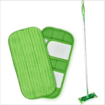 China Viable Type Rectangle Green Microfiber Strip Mop Pad Replacement Low Price Quality Guarantee Wet Friction Swiffer Swepper Wet Fit for sale