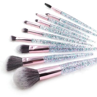 China Angular Blush Vegan Sample Crystal Wholesale Logo Custom Private Label Professional Makeup Brush Set 10pcs With Case for sale