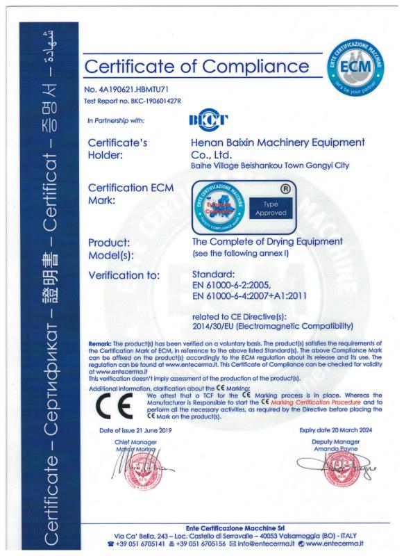 CE - Henan Baixin Machinery Equipment Co., Ltd.