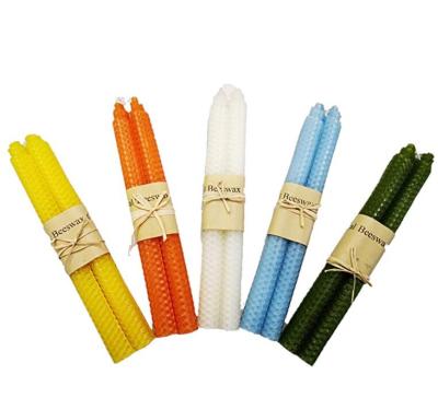 China Eco-friendly Home Decoration Handmade Beeswax Muffin Christmas Cone Candle Colored Tapered Pillar Stick Wax Candles for sale