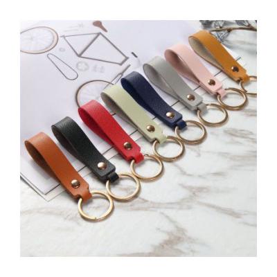 China Genuine Leather Keychain Simple Design Hook Key Ring Main Factory Holder Genuine Leather Keychain for sale