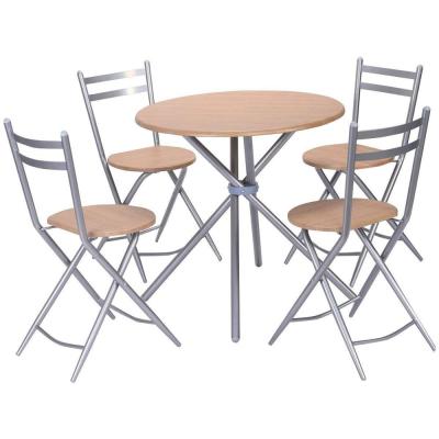 China Kitchen Furniture Foldable General Used Round Dining Wood Top Set With 4 Folding Chairs for sale