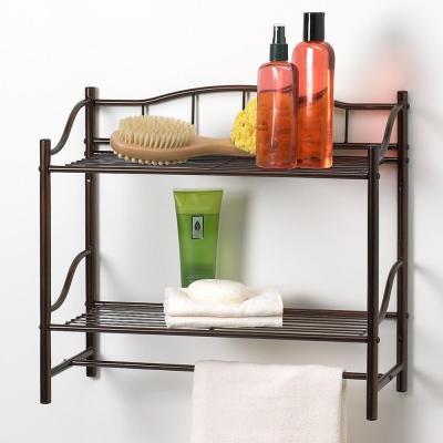 China 2 Tier Steel Towel Rack Metal Bathroom Wall Mounted Storage Rack for sale