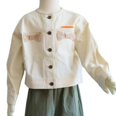 China Competitive price custom made white cotton 100% kids beige denim jackets for girl for sale