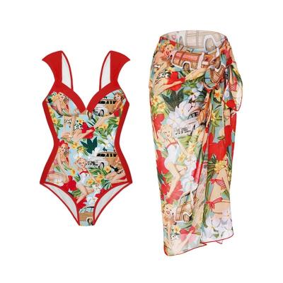 China 2022 Antibacterial Fabric Women Underwire Swimwear Custom Sarongs 2 Pieces Set Factory Accept Private Label Logo Print Floral Swimsuit OEM for sale